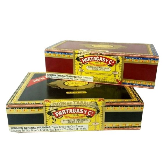 Partagas Wooden Cigar Boxes Empty Storage Lot of 2 Black Label Spanish Rosado - Picture 1 of 10